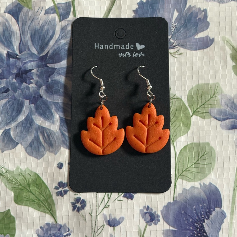 Orange leaf earrings
